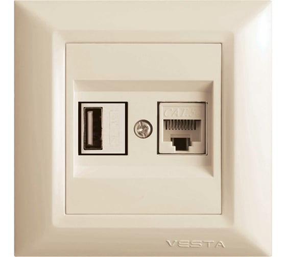 Розетка Vesta-Electric Roma КРЕМОВЫЙ для USB + сетевого кабеля LAN FRZ00050204MLK