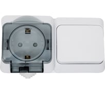 1-клавишный переключатель+евророзетка Systeme Electric Блок ОП Этюд, IP44, белый, защитные шторки SchE BPA16-246B
