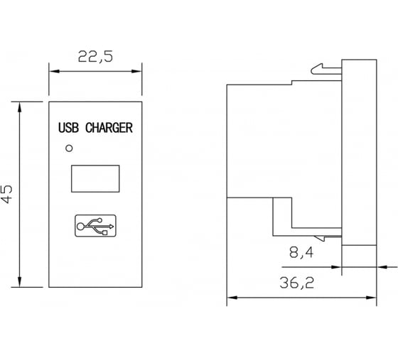 Модуль розетки USB для зарядки Hyperline M45/2-USBCH1-WH 1 порт, 1М, 1А, 5В, 45x22.5мм, белый 250098