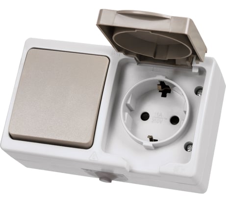 Блок комбинированный TDM ELECTRIC горизонтальный выключатель 1-кл. + розетка 2П+З с з/ш БКВР IP54 "Вуокса" SQ1803-0010