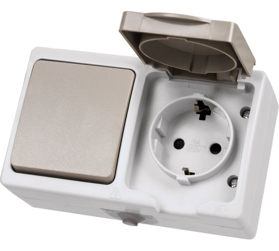 Блок комбинированный TDM ELECTRIC горизонтальный выключатель 1-кл. + розетка 2П+З с з/ш БКВР IP54 "Вуокса" SQ1803-0010 1