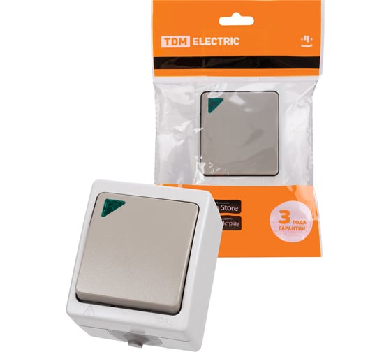 Выключатель TDM 1-кл. с подсветкой открытой установки IP54 10А "Вуокса" SQ1803-0004