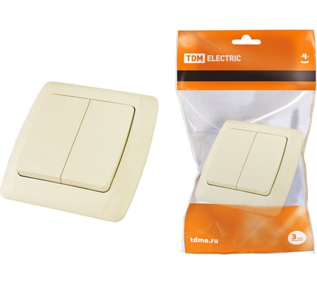Выключатель 2 клавишный TDM ELECTRIC 10А слоновая кость "Онега" SQ1805-0031