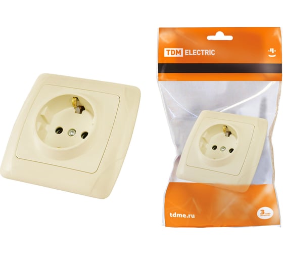 Розетка, слоновая кость 2П+З 16А 250В TDM ELECTRIC Онега SQ1805-0045