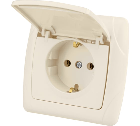 Розетка с крышкой с заземлением 16А 250В IP44 слоновая кость "Онега" TDM ELECTRIC SQ1805-0048