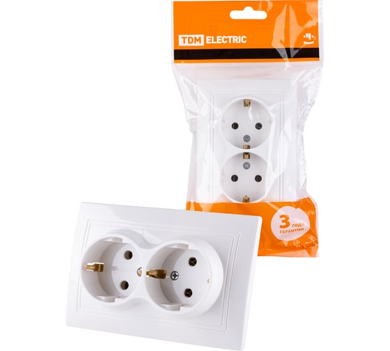 Двойная розетка, белая 2П+З 16А 250В TDM ELECTRIC Таймыр SQ1814-0014