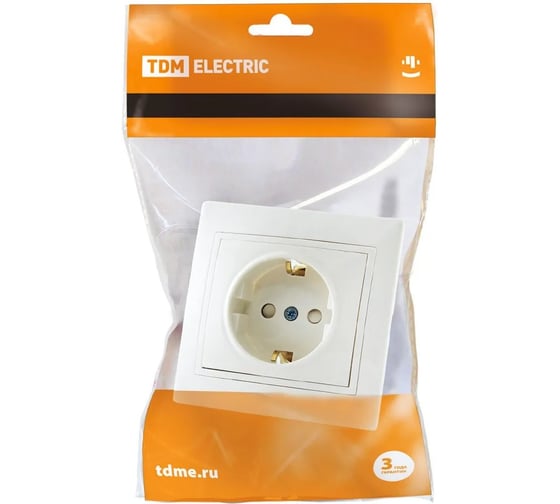 Розетка с защитными шторками, белая 2П+З 16А 250В TDM ELECTRIC Таймыр SQ1814-0016