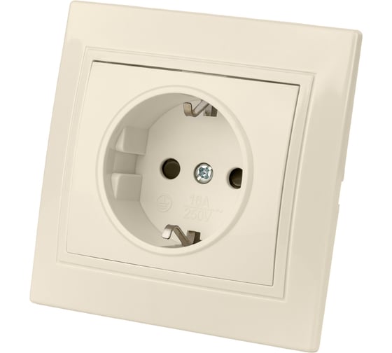 Розетка с защитными шторками, слоновая кость 2П+З 16А 250В TDM ELECTRIC Таймыр SQ1814-0116 1
