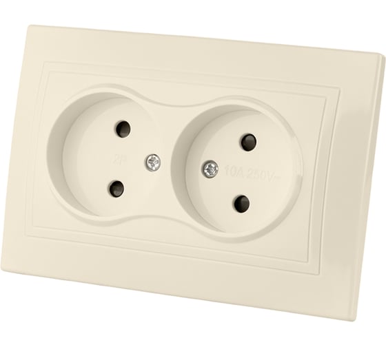 Двойная розетка с защитными шторками, слоновая кость 2П 10А 250В TDM ELECTRIC Таймыр SQ1814-0117 1