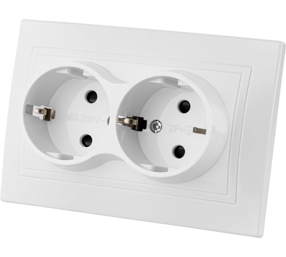 Двойная розетка с защитными шторками, белая 2П+З 16А 250В TDM ELECTRIC Таймыр SQ1814-0018 1
