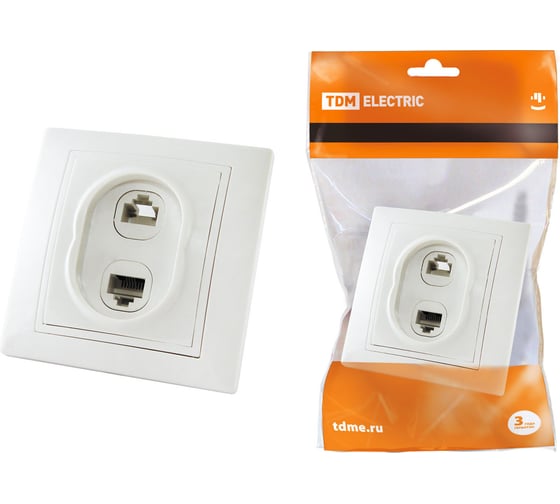 Телефонная розетка RJ11 + компьютерная RJ45, белая TDM ELECTRIC Таймыр SQ1814-0023