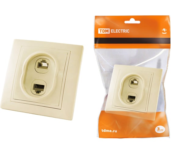 Телефонная розетка RJ11 + компьютерная RJ45, слоновая кость TDM ELECTRIC Таймыр SQ1814-0123