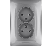 Розетка двойная с защитными шторками TDM ELECTRIC серебристый металлик, 2П 10А 250В серия "Лама" SQ1815-0212