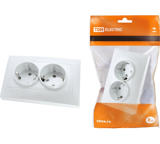 Двойная розетка с защитной шторкой, белая 2П+З 16А 250В TDM ELECTRIC Лама SQ1815-0013