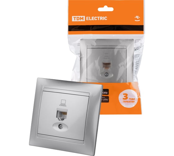 Компьютерная розетка, серебристый металлик RJ45 TDM ELECTRIC Лама SQ1815-0216