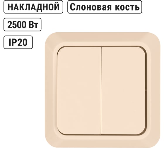 Двухклавишный выключатель TDM ELECTRIC открытой установки, слоновая кость Ладога TDM ELECTRIC SQ1801-0004