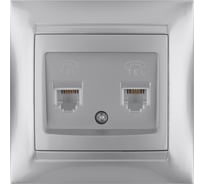 Розетка телефонная двойная RJ11 TDM ELECTRIC серебристый металлик, серия "Лама" SQ1815-0218