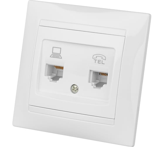 Розетка телефонная RJ11 + компьютерная RJ45, белая TDM Лама SQ1815-0019