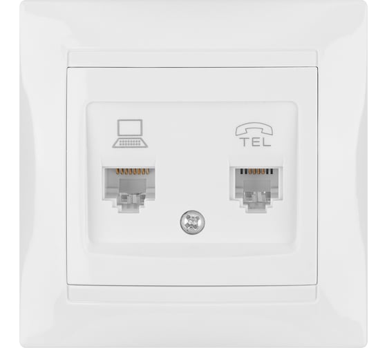 Розетка телефонная RJ11 + компьютерная RJ45, белая TDM Лама SQ1815-0019
