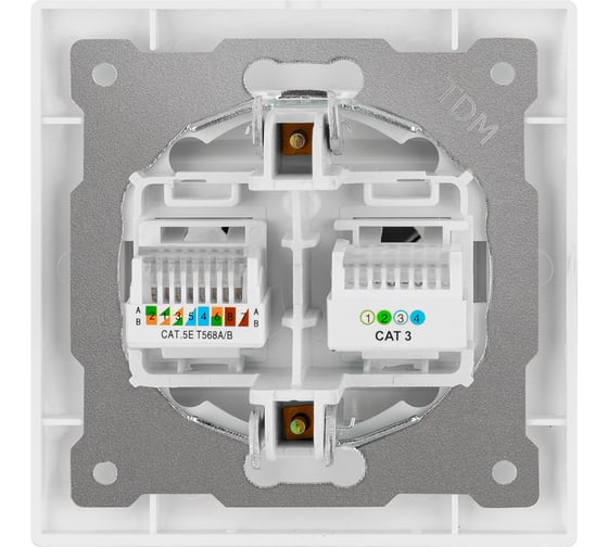 Розетка телефонная RJ11 + компьютерная RJ45, белая TDM Лама SQ1815-0019