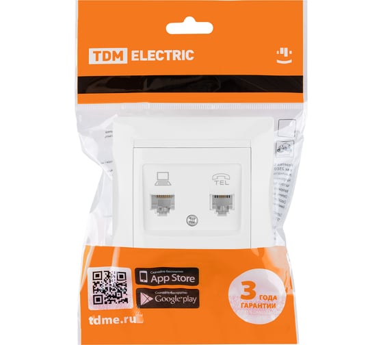 Розетка телефонная RJ11 + компьютерная RJ45, белая TDM Лама SQ1815-0019