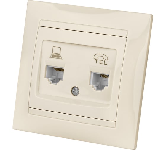 Розетка телефонная RJ11 + компьютерная RJ45, слоновая кость TDM Лама SQ1815-0119