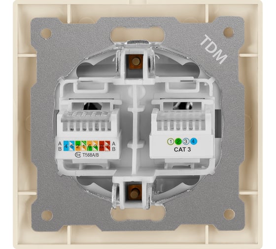 Розетка телефонная RJ11 + компьютерная RJ45, слоновая кость TDM Лама SQ1815-0119