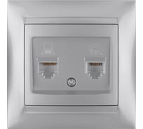Розетка телефонная RJ11 + компьютерная RJ45 TDM ELECTRIC серебристый металлик, серия "Лама" SQ1815-0219