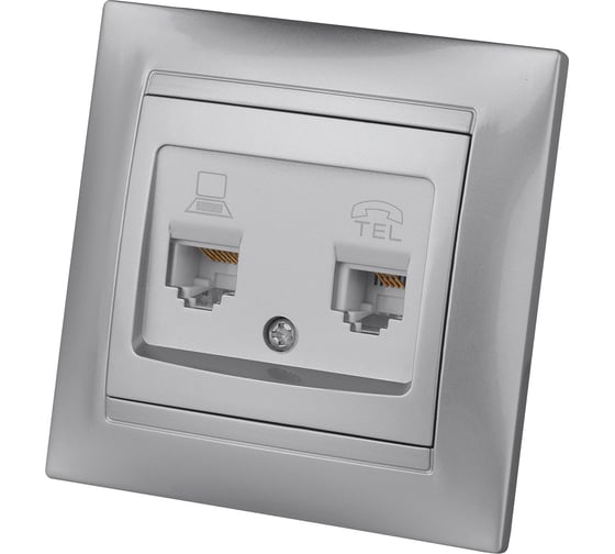 Розетка телефонная RJ11 + компьютерная RJ45, серебристый металлик TDM Лама SQ1815-0219