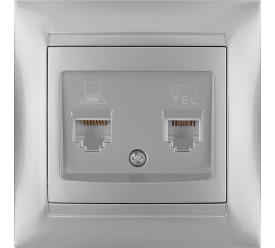 Розетка телефонная RJ11 + компьютерная RJ45 TDM ELECTRIC серебристый металлик, серия "Лама" SQ1815-0219 1