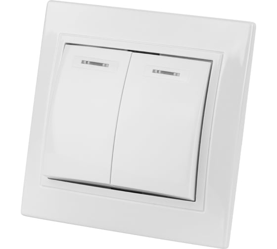 Двухклавишный выключатель TDM ELECTRIC с подсветкой, белый Таймыр SQ1814-0005 1
