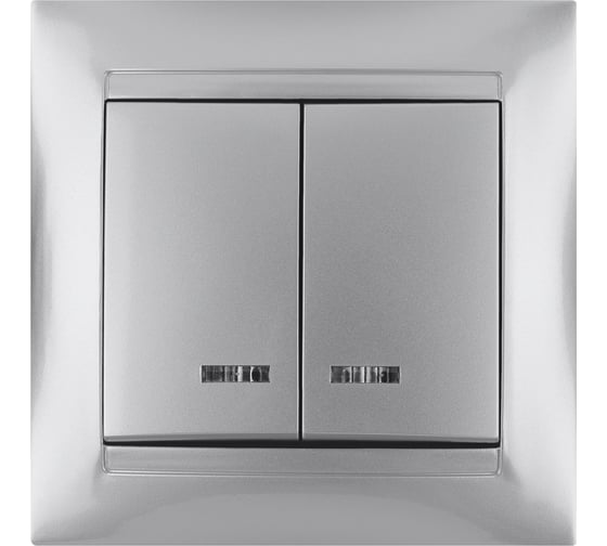 Двухклавишный выключатель TDM ELECTRIC с подсветкой, серебристый металлик Лама SQ1815-0205