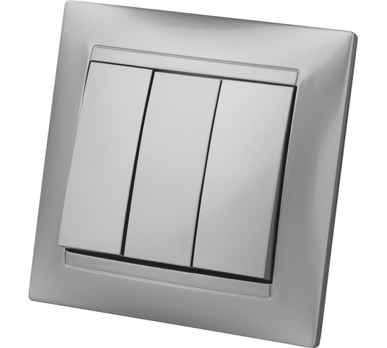 Трехклавишный выключатель TDM ELECTRIC серебристый металлик Лама SQ1815-0203