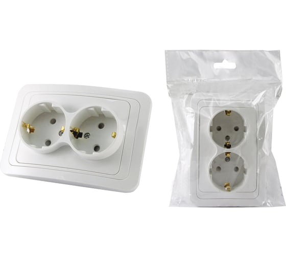 Двойная розетка c защитными шторками, белая 2П+З 16А TDM ELECTRIC Валдай SQ1804-0030
