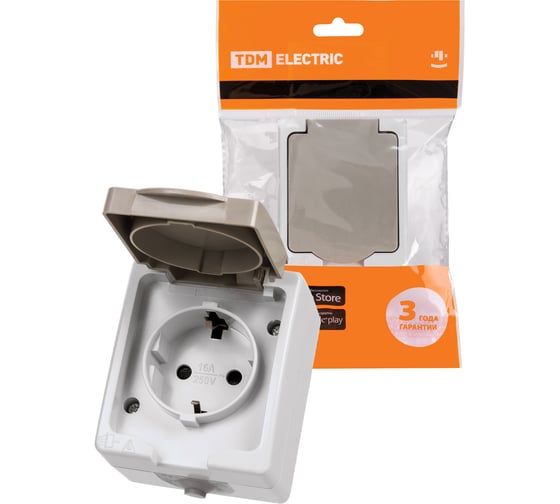 Розетка открытой установки 2П+З IP54 16А TDM ELECTRIC Вуокса SQ1803-0007