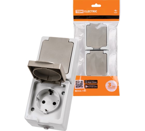Двойная розетка вертикальная открытой установки 2П+3 IP54 16А TDM ELECTRIC Вуокса SQ1803-0009