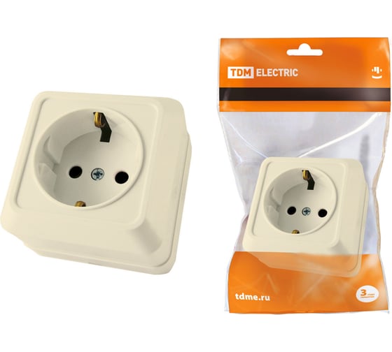 Розетка открытой установки 2П+З IP20 16А, слоновая кость TDM ELECTRIC Ладога SQ1801-0016 1