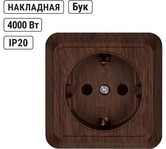 Розетка открытой установки 2П+З IP20 16А, бук TDM ELECTRIC Ладога SQ1801-0034