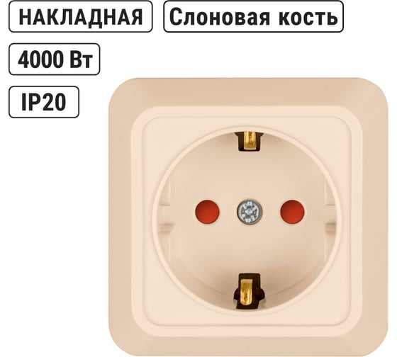 Розетка открытой установки с защитными шторками 2П+З IP20 16А, слоновая кость TDM ELECTRIC Ладога SQ1801-0064