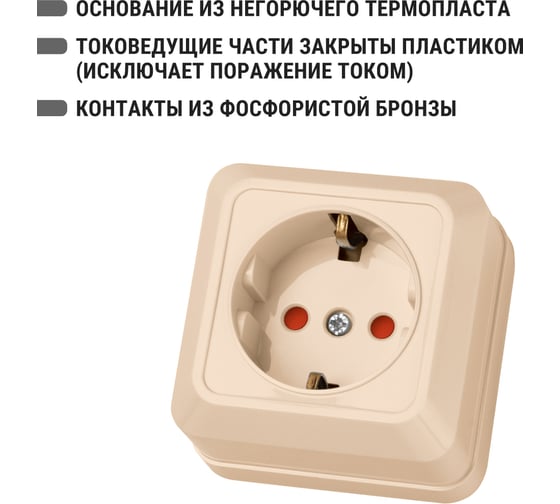 Розетка открытой установки с защитными шторками 2П+З IP20 16А, слоновая кость TDM ELECTRIC Ладога SQ1801-0064