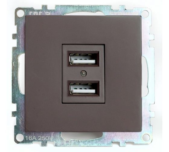 2-местная USB розетка (механизм) STEKKER GLS10-7115-04, 250B, 2,1А, серия Катрин, шоколад 49027