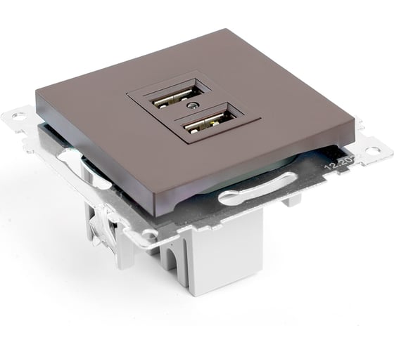 2-местная USB розетка (механизм) STEKKER GLS10-7115-04, 250B, 2,1А, серия Катрин, шоколад 49027