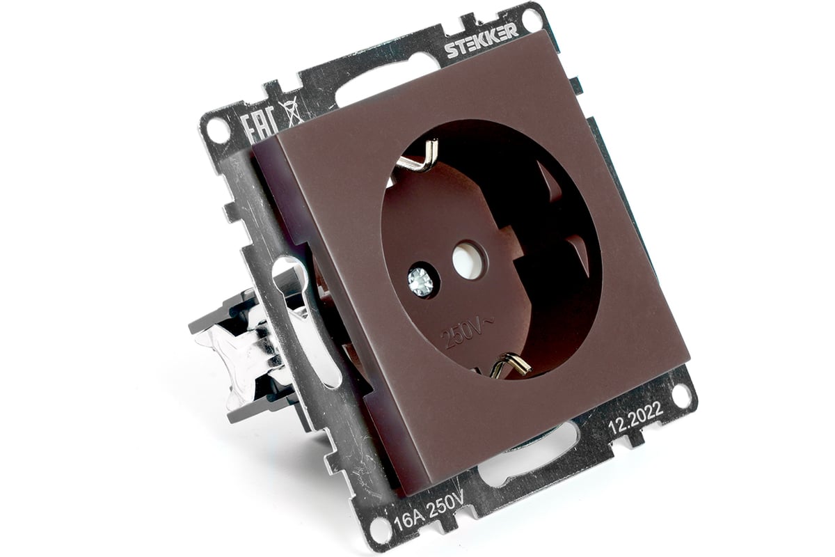 1-местная розетка с заземлением (механизм) STEKKER GLS16-7110-04, 250В ...