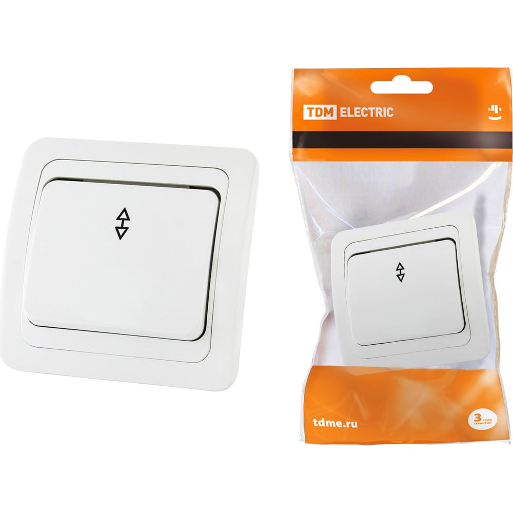 Проходной переключатель TDM ELECTRIC Валдай белый одноклавишный 10А ...