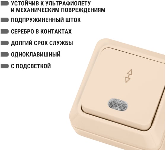 Проходной переключатель TDM ELECTRIC Ладога слоновая кость ОП одноклавишный с подсветкой SQ1801-0012