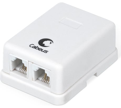 Двойная внешняя телефонная розетка RJ-12(6P4C) Cabeus белая WS-6P4C-TEL-2