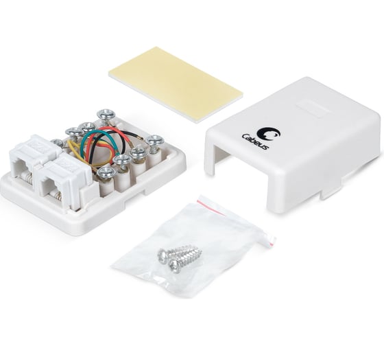 Двойная внешняя телефонная розетка RJ-12(6P4C) Cabeus белая WS-6P4C-TEL-2