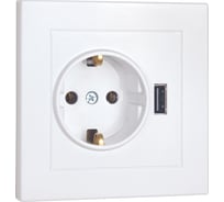 Розетка Nilson 220В, с заземляющим контактом + USB, зарядка 2,1А, 1 порт, moda белый, 21112090