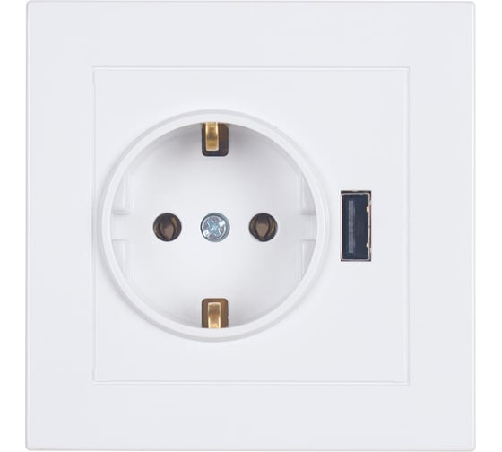Розетка Nilson 220В, с заземляющим контактом + USB, зарядка 2,1А, 1 порт, moda белый, 21112090