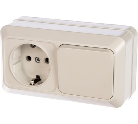 Горизонтальный блок: одноклавишный выключатель + розетка с заземлением, белый UNIVersal Олимп О0032